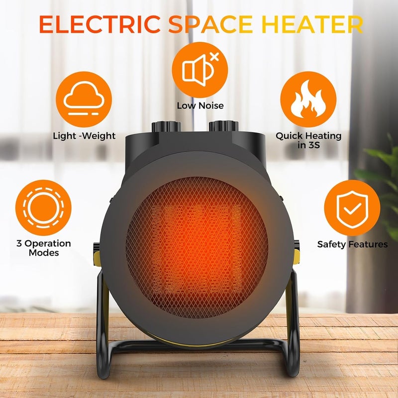 Elevoke Space Heaters for Indoor Use, 1500W PTC Electric Heater with 90°Adjustable Angle, Fast Safety Heat, Small Portable Heater for Office Home (yellow) - Image 5